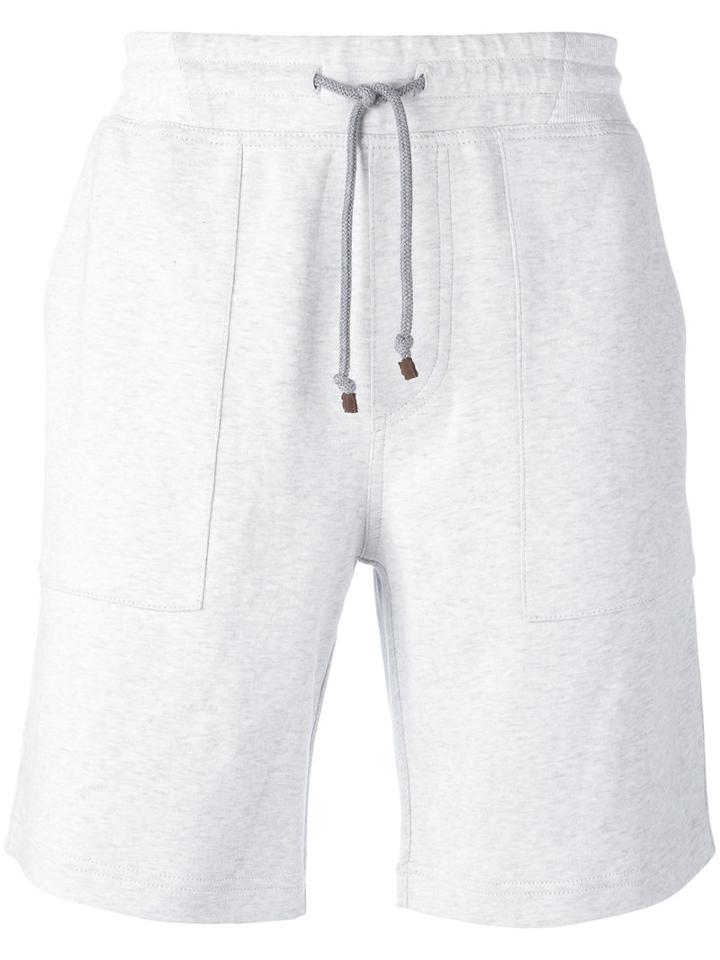 Brunello Cucinelli Drawstring Track Shorts, Men's, Size: Small, Grey, Cotton/polyamide