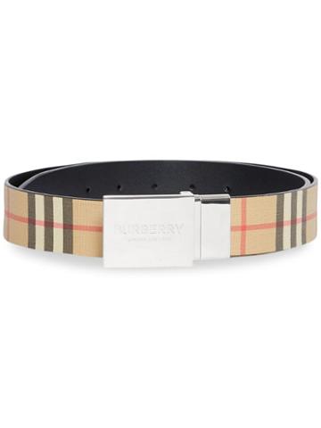 Burberry Reversible Plaque Buckle Vintage Check E-canvas Belt -