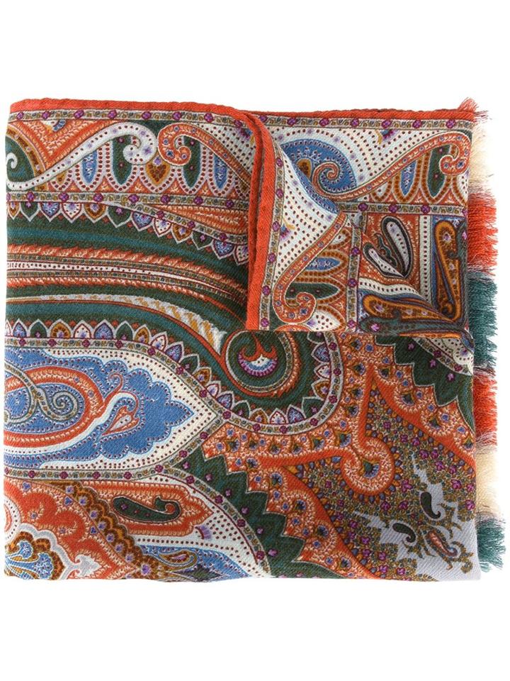 Etro Printed Scarf, Men's, Yellow/orange, Silk/wool