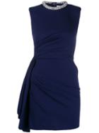 Alexander Mcqueen Embellished Draped Short Dress - Blue