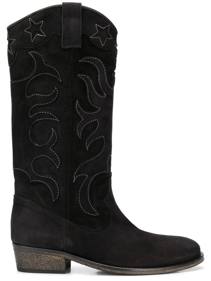 Via Roma 15 Contrast Stitch Cowboy Boots - Black