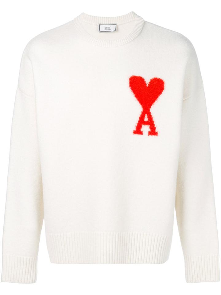 Ami Alexandre Mattiussi Oversize Ami De Coeur Crewneck Sweater - White