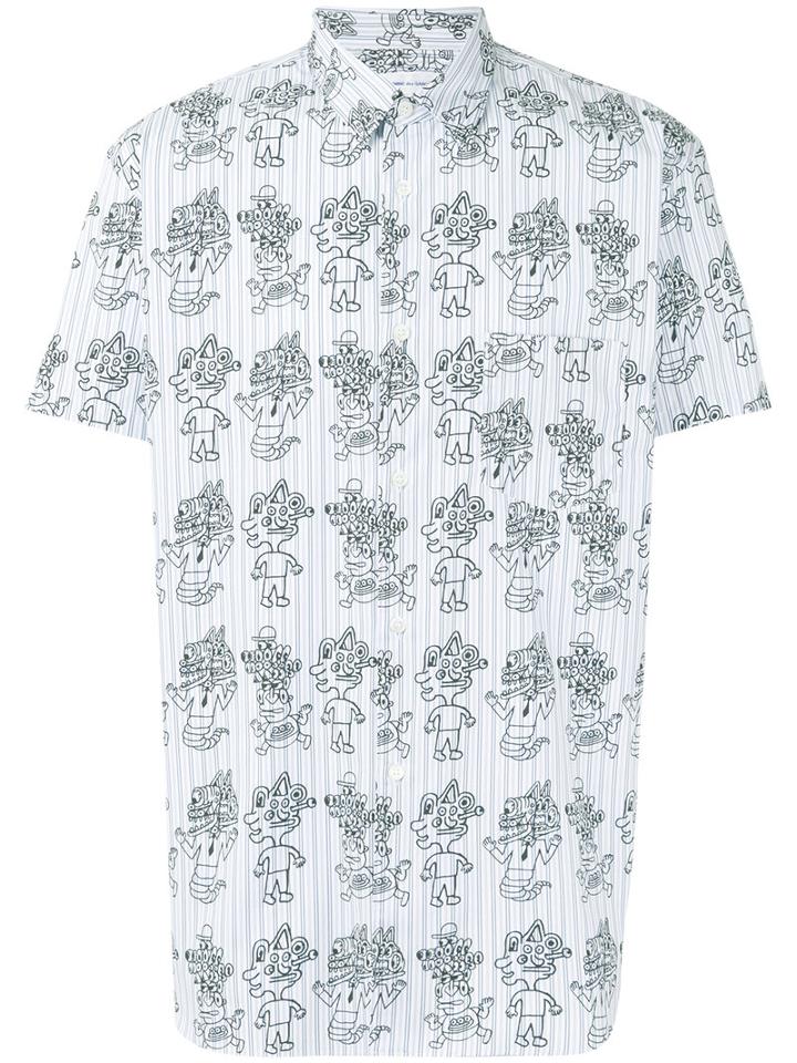 Comme Des Garçons Shirt - Striped Monster Print Shirt - Men - Cotton - L, Blue, Cotton