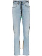 Off-white Striped Diagonal Stripe Print Slim Jeans - Blue