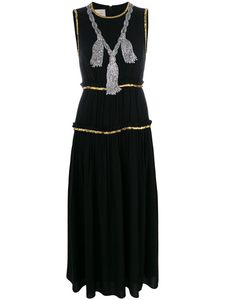 Gucci Embellished Pleated Maxi Dress - Black