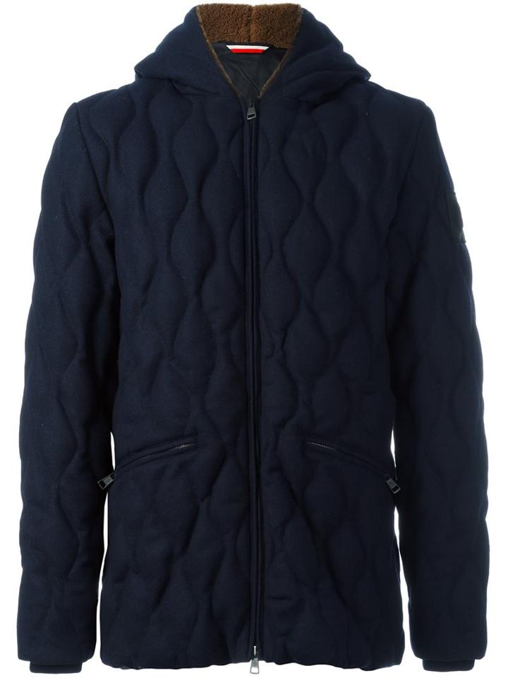 Moncler 'patrice' Mid-length Coat, Men's, Size: 3, Blue, Feather Down/sheep Skin/shearling/polyamide/wool