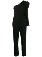 Self-portrait One-shoulder Crepe Jumpsuit - Black