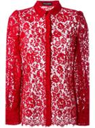 Dolce & Gabbana Sheer Floral Lace Shirt, Women's, Size: 44, Red, Cotton/viscose/polyamide