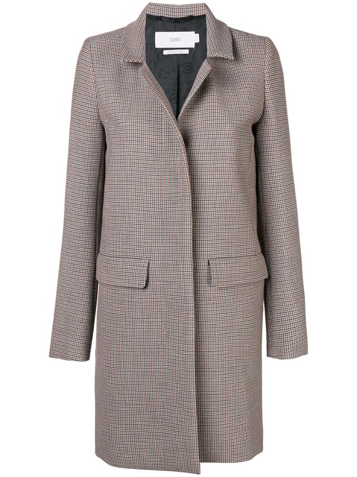Closed Houndstooth Single Breasted Coat - Brown