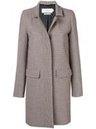 Closed Houndstooth Single Breasted Coat - Brown