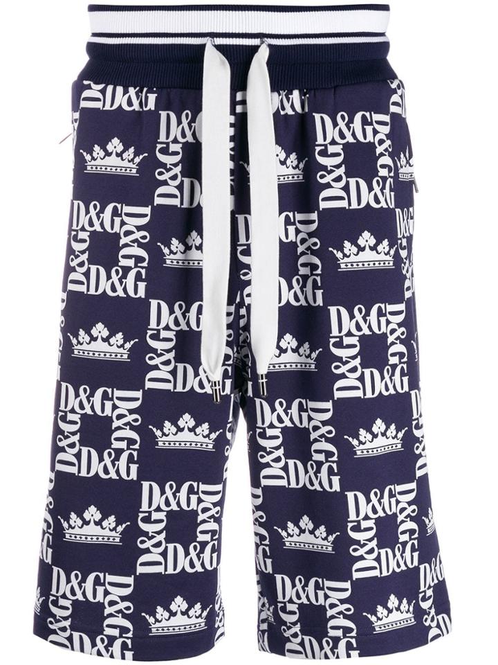 Dolce & Gabbana Crown And Logo Print Track Shorts - Blue