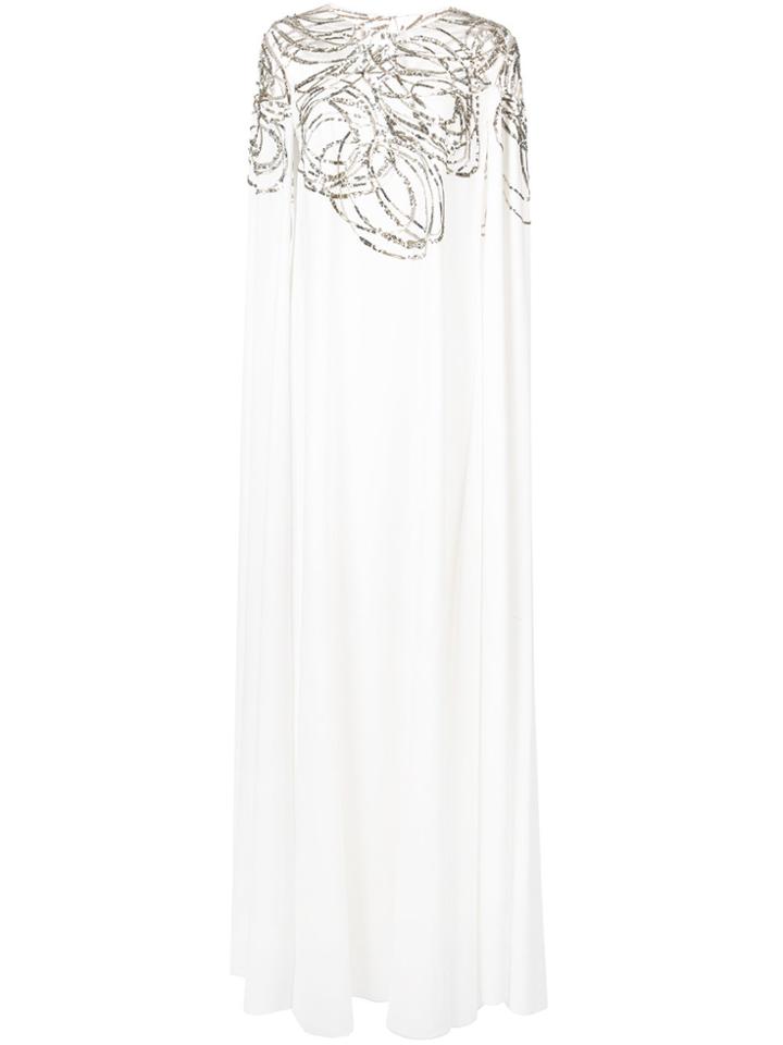 Oscar De La Renta Embroidered Cape Gown - White
