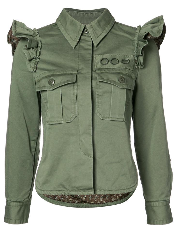 Marc Jacobs Ruffled-shoulder Jacket, Women's, Size: 4, Green, Cotton