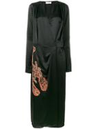 Attico - Gabriela Embroidered Wrap Dress - Women - Silk/cotton/acetate/glass - 2, Women's, Black, Silk/cotton/acetate/glass