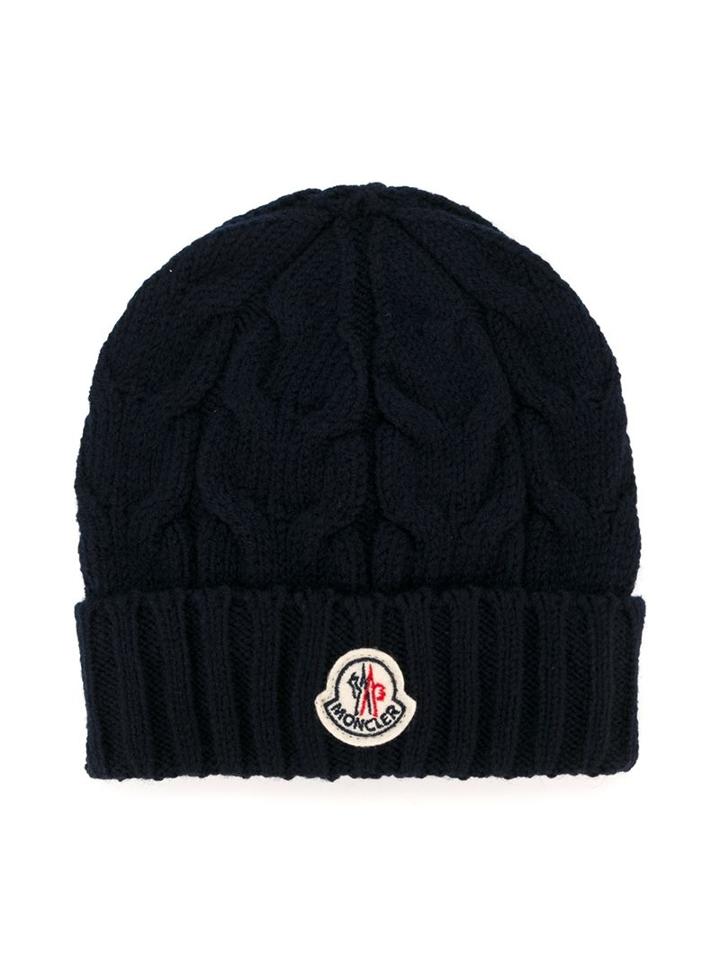 Moncler Kids Logo Patch Beanie, Girl's, Size: 50 Cm, Blue