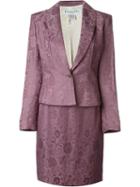 Christian Dior Vintage Floral Jacquard Skirt Suit, Women's, Size: 40, Pink/purple