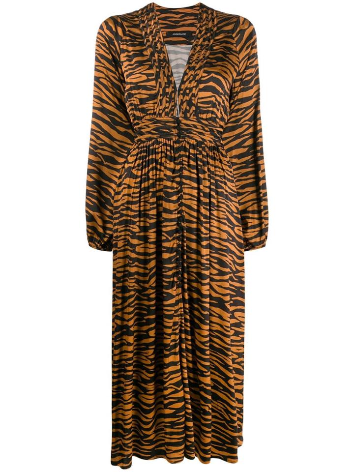 Andamane Zebra Print Midi Dress - Brown