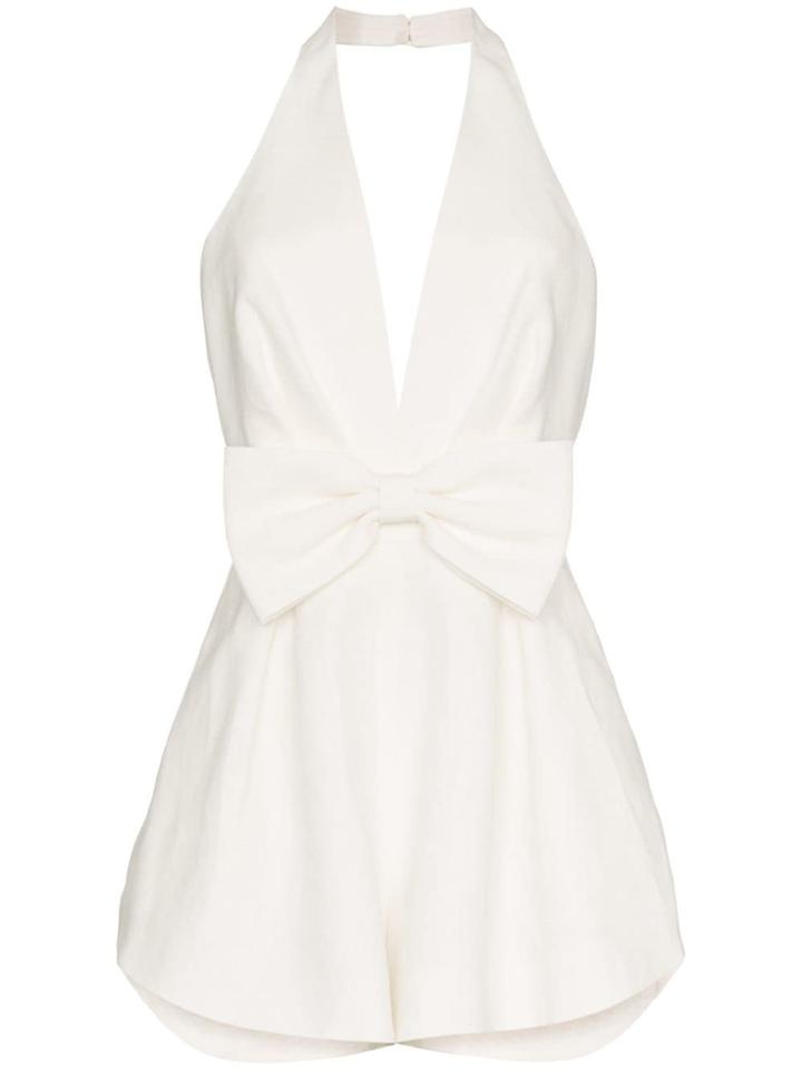 Zimmermann Halterneck Bow Embellished Playsuit - White