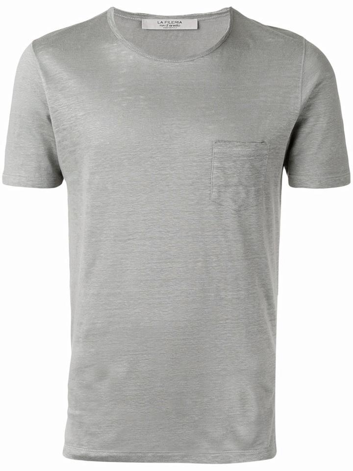 La Fileria For D'aniello Chest Pocket T-shirt, Men's, Size: 52, Grey, Linen/flax