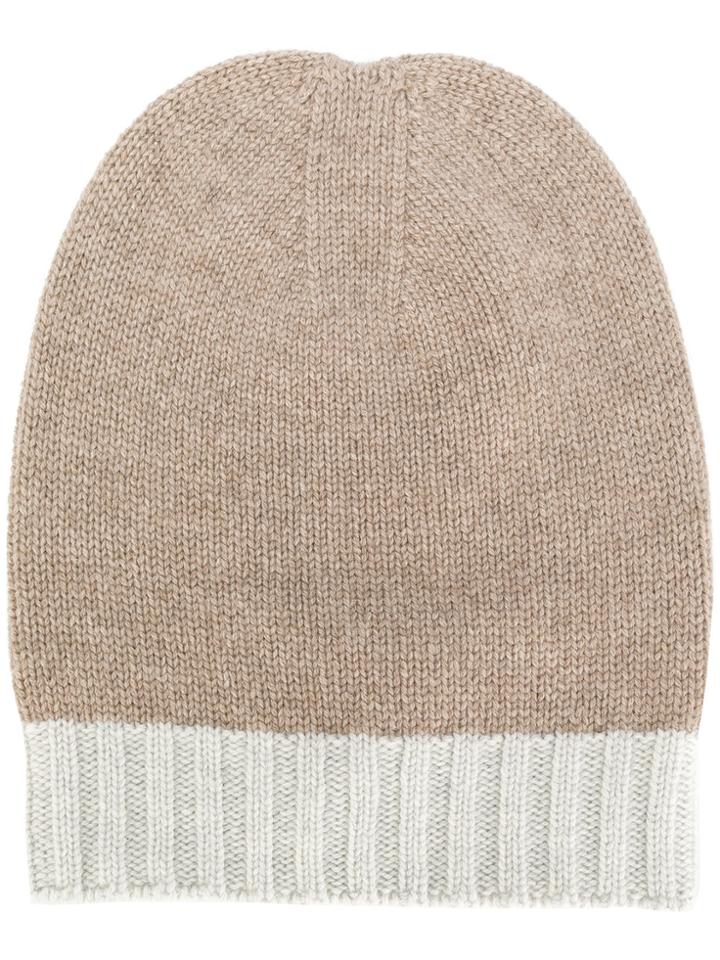 Bear Hug Contrast Trim Beanie - Nude & Neutrals