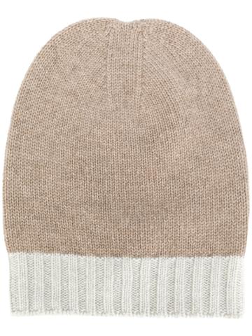 Bear Hug Contrast Trim Beanie - Nude & Neutrals