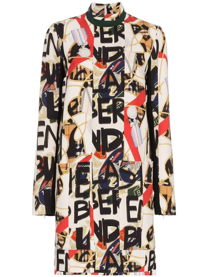 Burberry 'stone' High Neck Front Pocket Silk-blend Dress - Multicolour