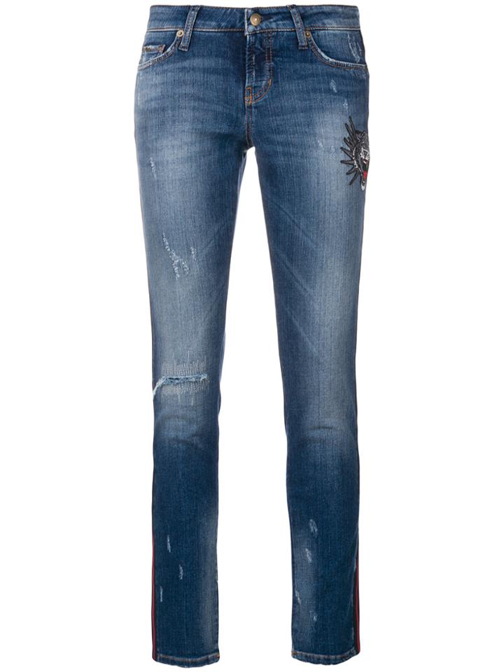 Cambio Embroidered And Distressed Cropped Skinny Jeans - Blue