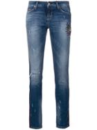 Cambio Embroidered And Distressed Cropped Skinny Jeans - Blue