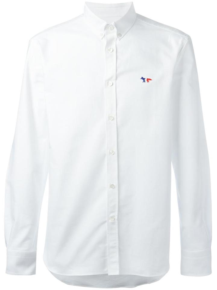 Maison Kitsuné Embroidered Logo Shirt, Men's, Size: 38, White, Cotton