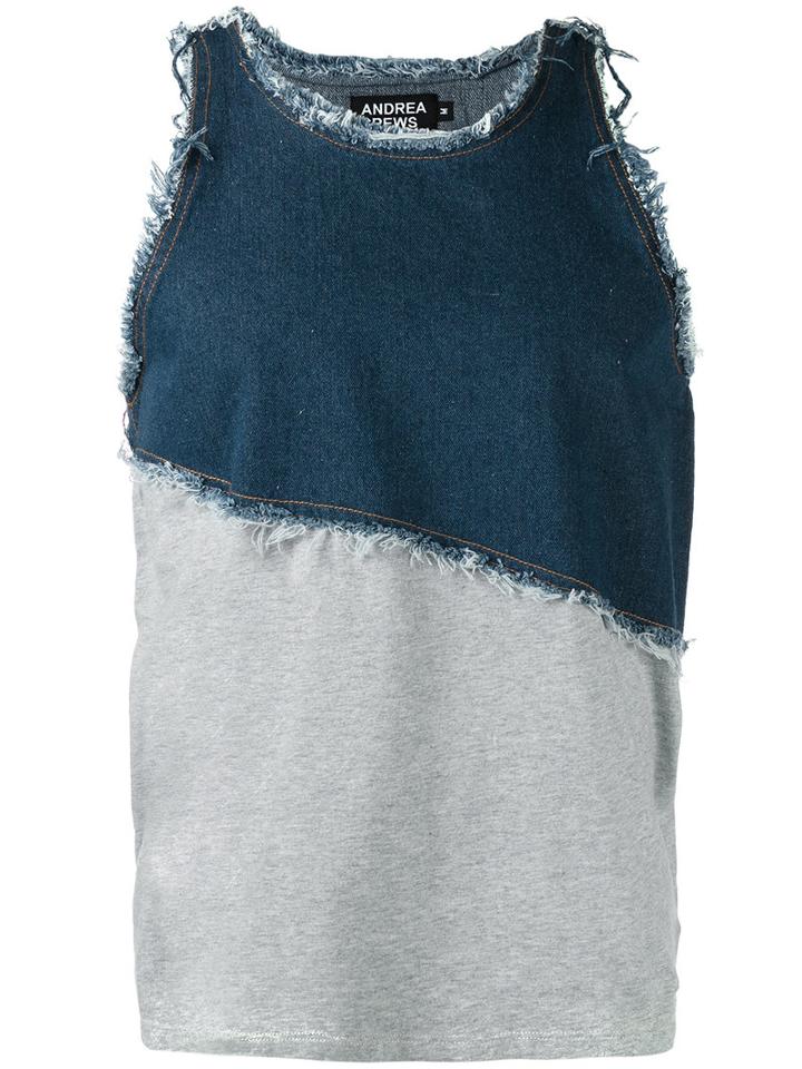 Andrea Crews Frayed Denim Tank, Men's, Size: Large, Blue, Cotton
