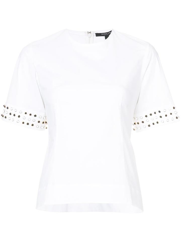 Derek Lam Short Sleeve Top With Studded Cuffs - White