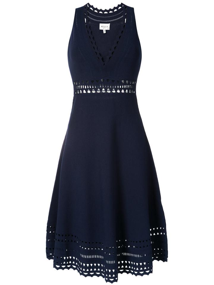 Milly - Laser-cut Detail Sleeveless Dress - Women - Viscose/polyester - Xs, Blue, Viscose/polyester