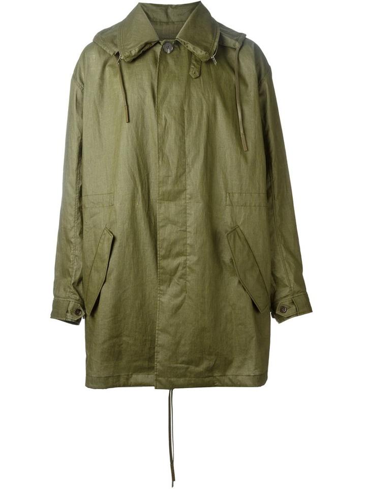 Maison Margiela Hooded Parka, Men's, Size: Xs, Green, Polyurethane/linen/flax/cotton