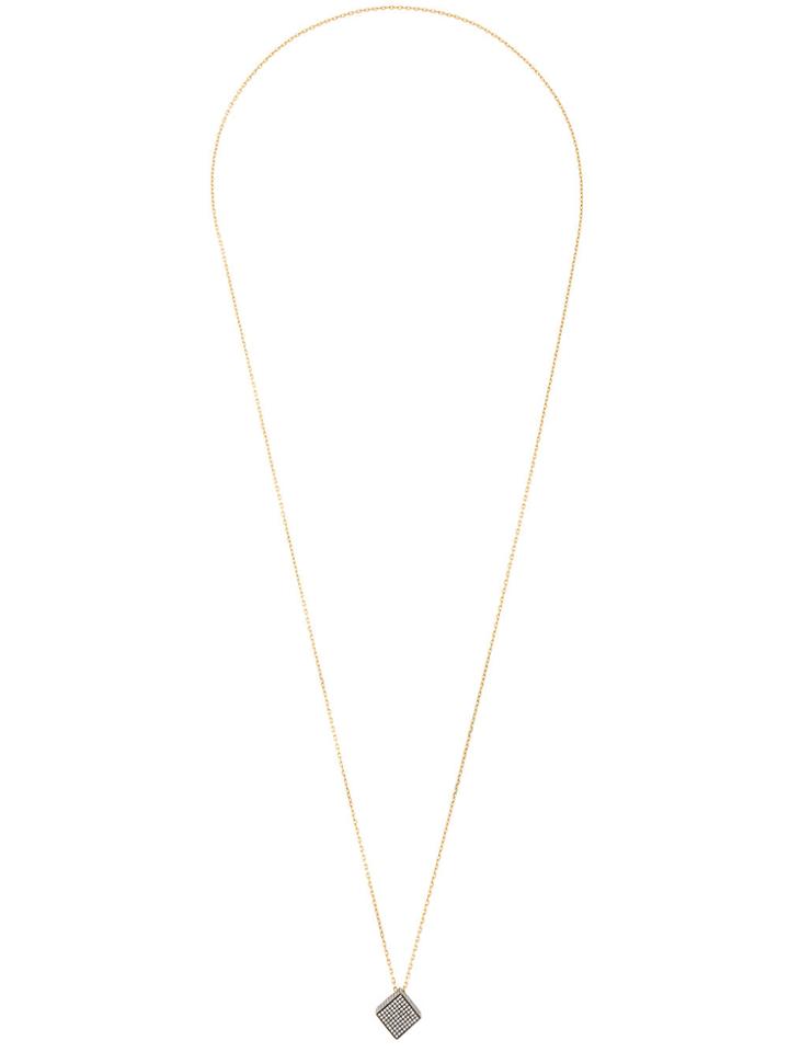 Noor Fares Solid Cube Pendant Long Necklace - Metallic
