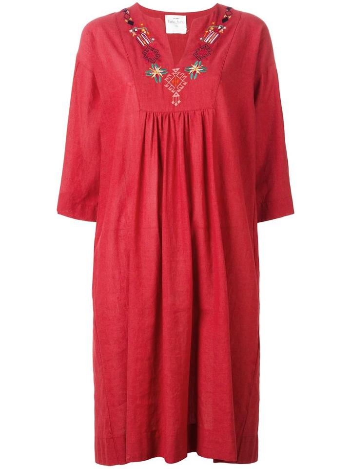 Forte Forte Embroidered Midi Dress, Women's, Size: Iii, Red, Virgin Wool/cotton/linen/flax/cupro