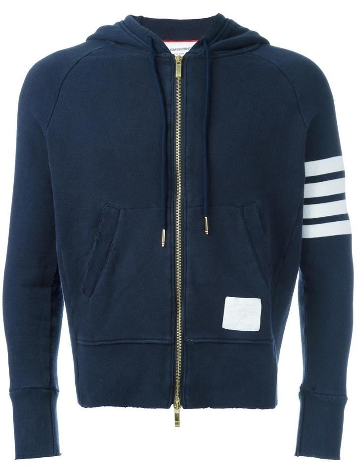 Thom Browne Zipped Hoodie, Men's, Size: 1, Blue, Cotton