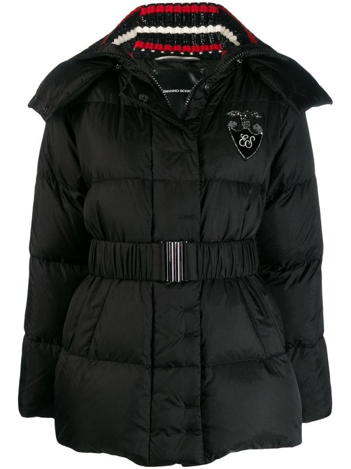 Ermanno Scervino Hooded Knit Collar Down Jacket - Black