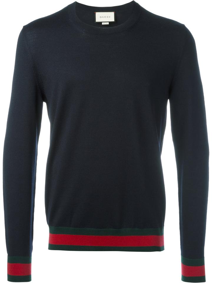 Gucci Web Trim Jumper, Men's, Size: Xl, Blue, Wool