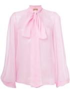 No21 Split Sleeve Pussy-bow Blouse - Pink & Purple