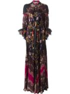 Etro Tulle Flare Sleeve Button Down Floral Print Maxi Dress