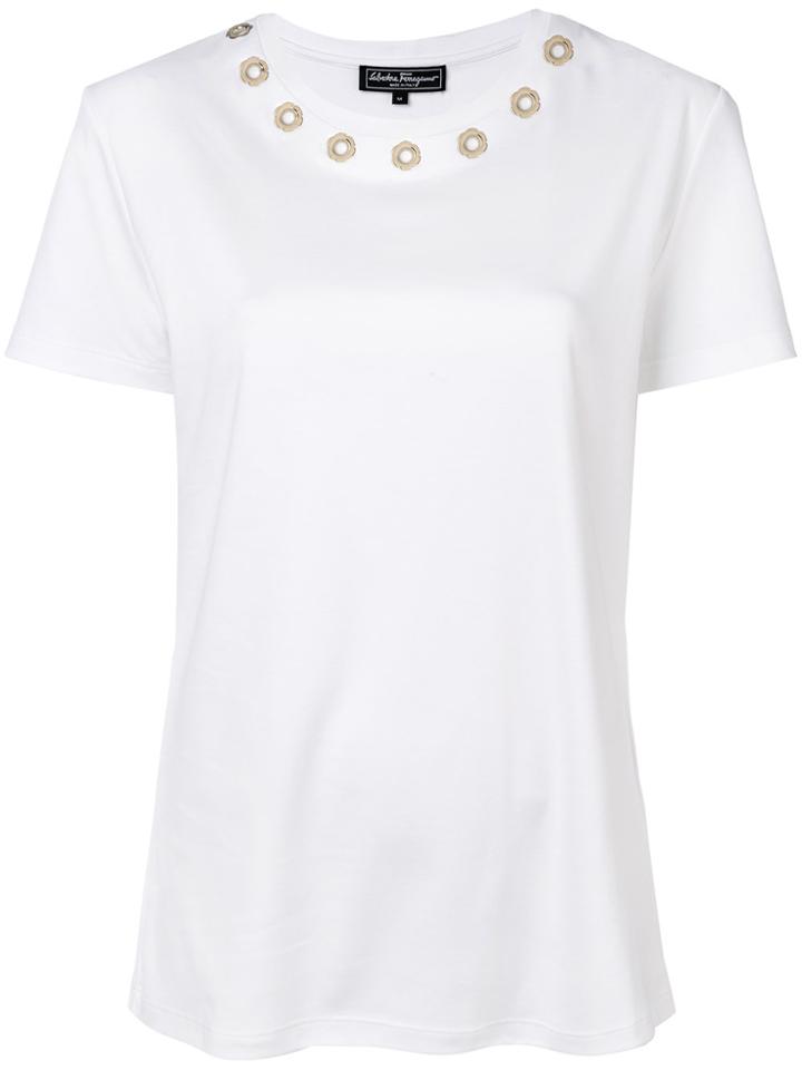 Salvatore Ferragamo Flower Studded T-shirt - White