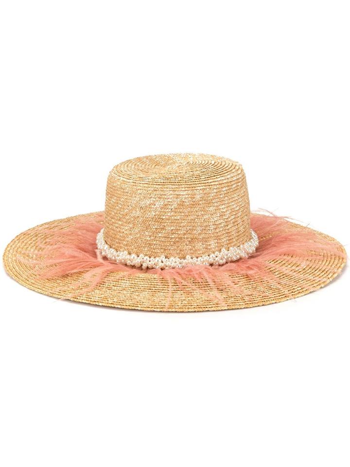 Laurence And Chico Feather Embellished Straw Hat - Brown