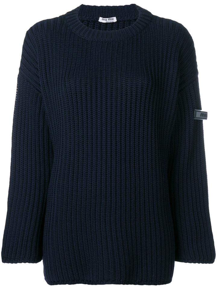 Miu Miu Logo Patch Ribbed Sweater - Blue