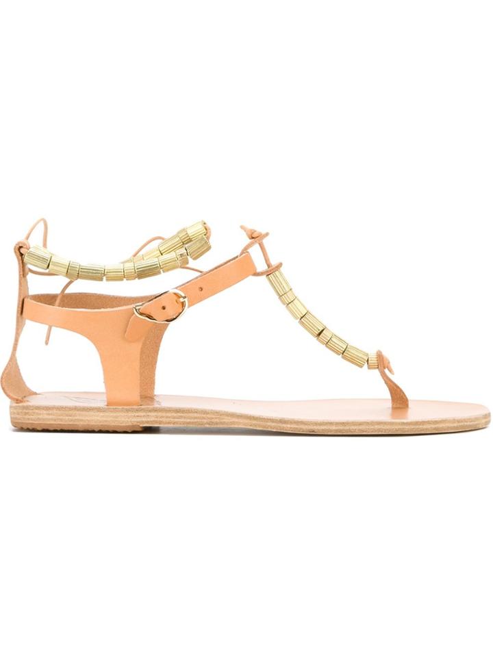 Ancient Greek Sandals 'chrysso' Beaded T-bar Sandals - Nude & Neutrals