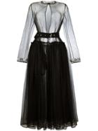 Givenchy Sheer Tulle Belted Dress, Women's, Size: 36, Black, Polyester/wool/acetate/brass
