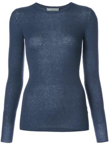 Vince - Cashmere Fitted Top - Women - Cashmere - L, Blue, Cashmere