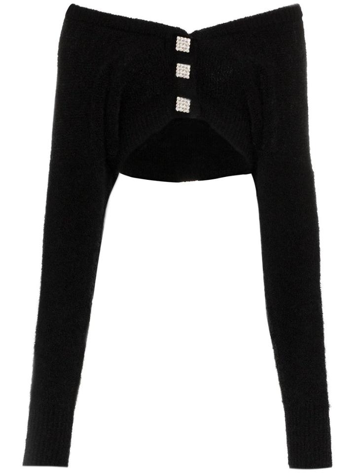 Alessandra Rich Crystal Button Mohair Blend Cardigan - Black