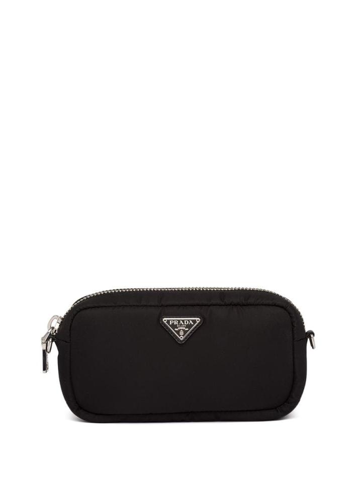 Prada Padded Logo Plaque Clutch - Black