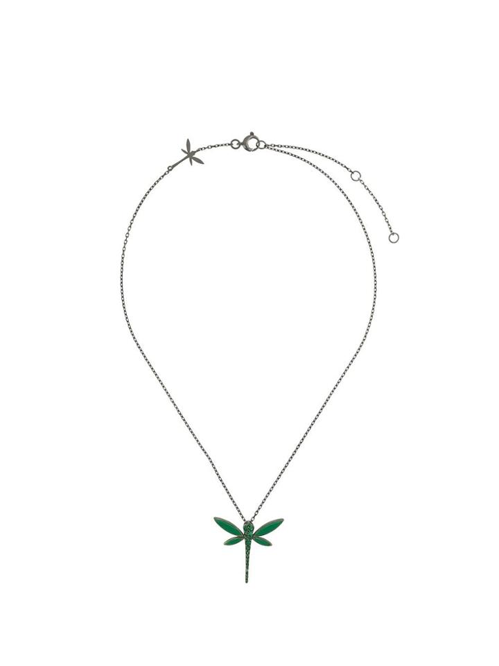 Anapsara 18kt Rhodium Plated White Gold Dragonfly Pendant Necklace -