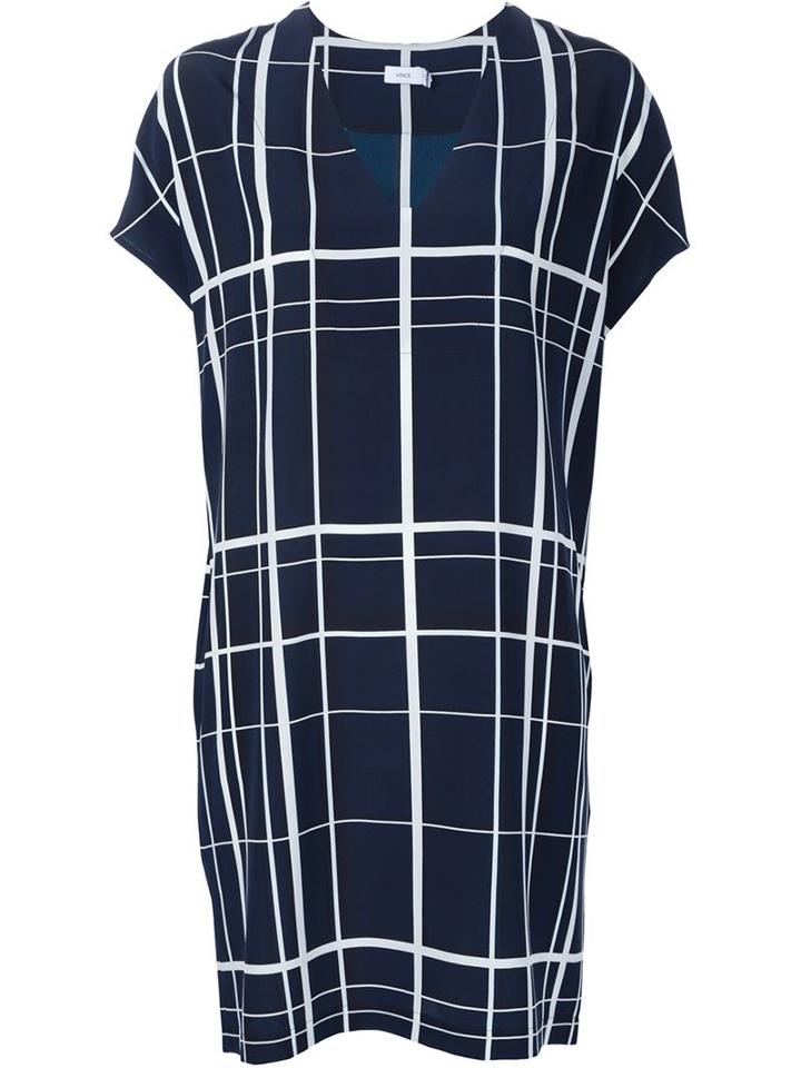 Vince V-neck Checked Dress